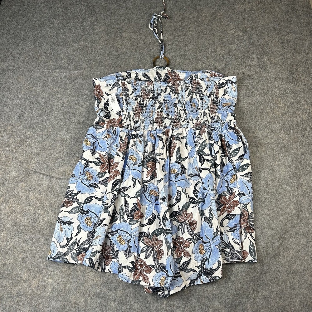 Old Navy Romper 2XL Blue Floral Linen Blend O Ring Halter Smocked Back Resort - Picture 10 of 11